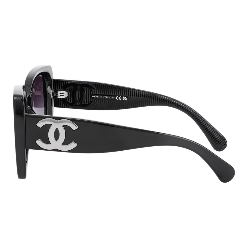 CHANEL Plate Frame Irregular Shape Sunglasses Unisex Black-2