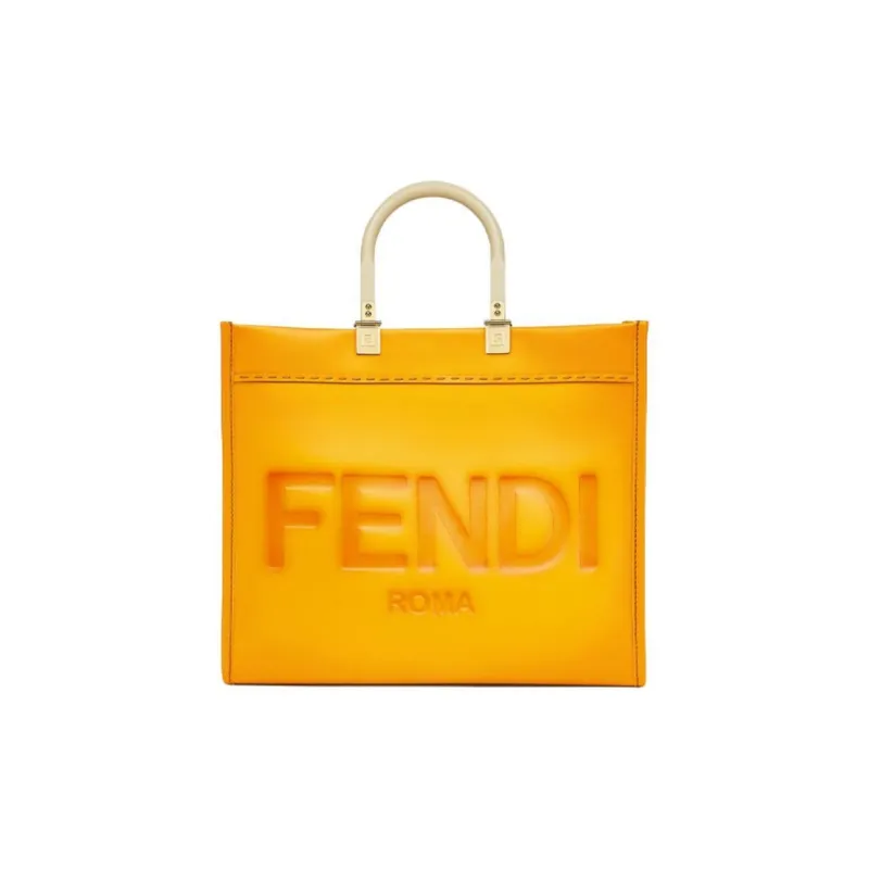 FENDI Sunshine Leather Tote Bag Shopping Bag Shoulder Bag Crossbody Bag Handbag Women's Yellow-0