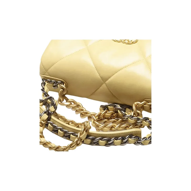 CHANEL 19Bag Sheepskin Shoulder Bag, Crossbody Bag Trumpets Women's Light Yellow-3