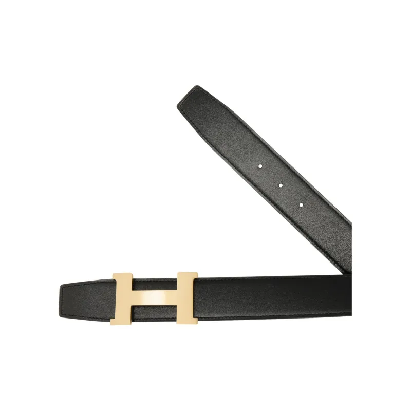 HERMES Togo Calfskin Double Sided Leather Belt Leather Belts Men's Black/Prussian Blue Width  3.8cm-3