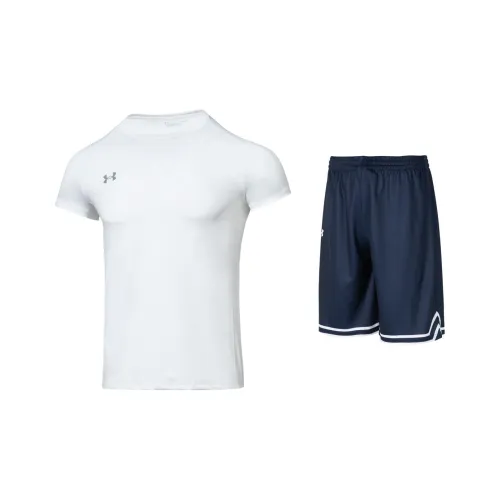 Under Armour Casual Sportswear Men Set White T-Shirts+Marine Blue Shorts