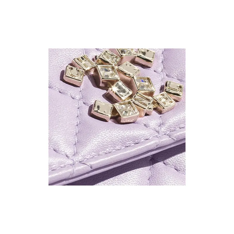 CHANEL Lambskin With Rhinestones Card Holder Women's Light Purple-3