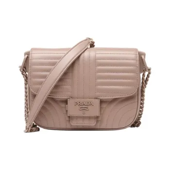 PRADA Leather Shoulder Bag Crossbody Bag Women's Nude