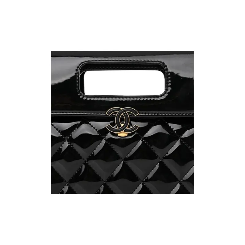 CHANEL Patent Leather Flap Bag, Messenger Bag, Briefcase, Shoulder Bag, Crossbody Bag, Handbag Women's Black-5