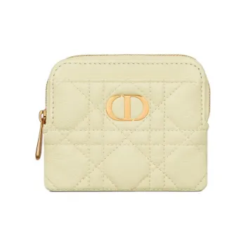 DIOR Caro Cow Leather Wallet Women's Light Yellow