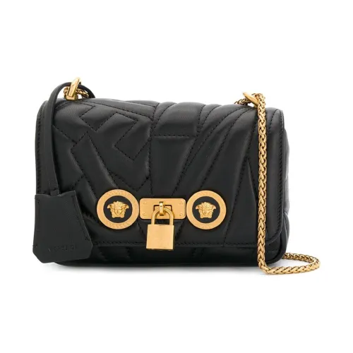 VERSACE Quilting Leather Shoulder Bag Women's Black