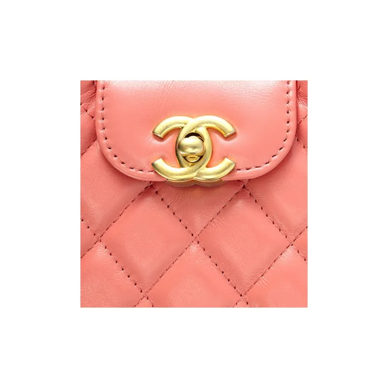 CHANEL Cow Leather Clutch, One Shoulder Handbag Extra Mini Women's Coral Pink-4