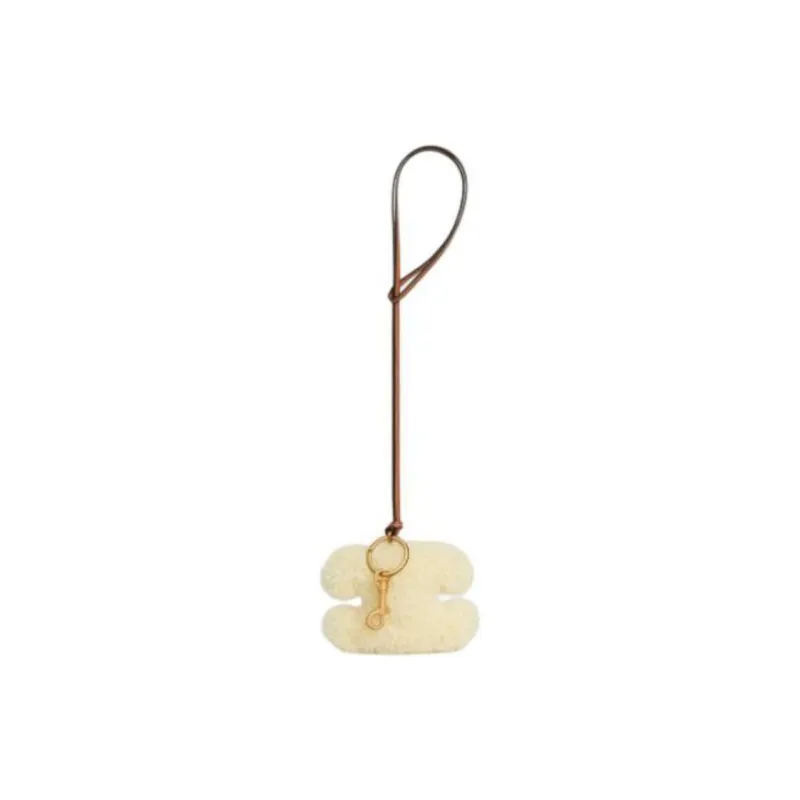 CELINE Triomphe Shearling With Smooth Cow Leather Keychain Bag Accessory Women's Natural & Tan-1