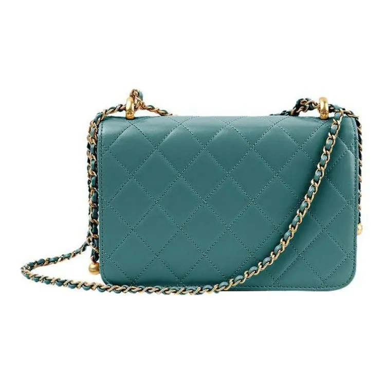CHANEL Calfskin & Metal Flap Bag Coin Purse Crossbody Bag Trumpets Women's Green-2