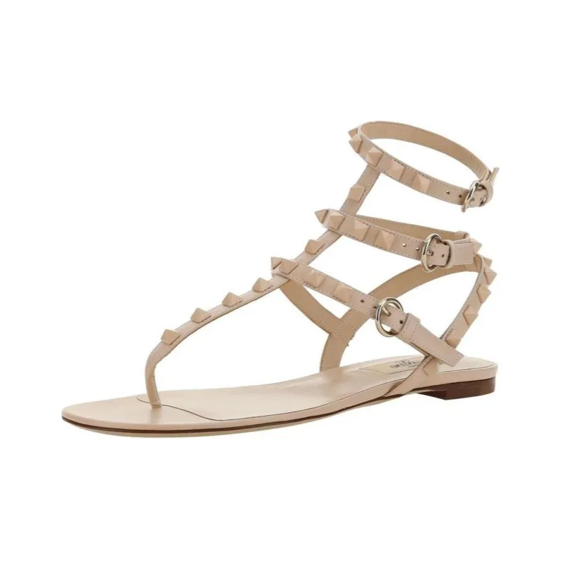 Valentino ROCKSTUD Roman Sandals Women's Beige-3