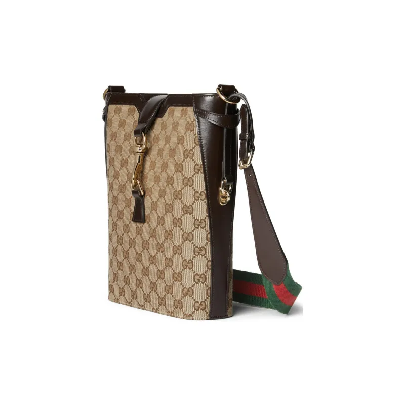 GUCCI Canvas With Leather Binding Bucket Bags Shoulder Bag Crossbody Bag Medium Size Women's Beige & Ebony-1
