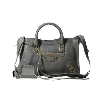 Balenciaga Shiny Goatskin Handbag Shoulder Bag Small Size Women's Gray