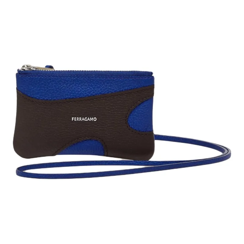FERRAGAMO Stamped Calfskin Card Holder Men's Black & Blue-0