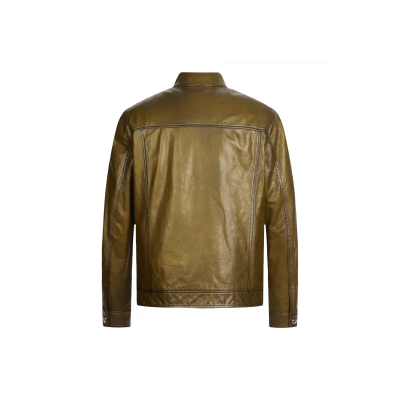 MANGANO Leather Jackets Men Yellow Green-1
