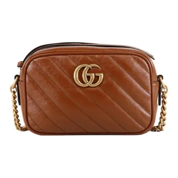 GUCCI Marmont Quilted Leather Camera Bag, Chain Bag, Shoulder Bag, Crossbody Bag Mini Women's Brown