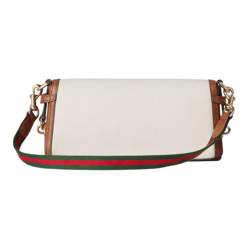 GUCCI Canvas With Leather Trim Handbag Shoulder Bag Unisex White-3