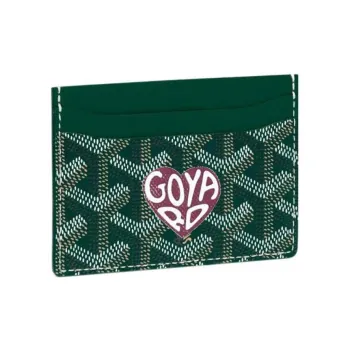GOYARD Saint-Sulpice Canvas With Calfskin Card Clip Card Holder Unisex Green & Burgundy Small Heart