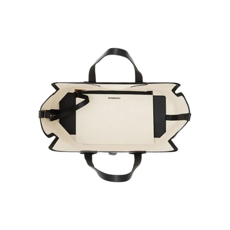 Burberry Canvas Bag, Tote Bag, Shopping Bag, Combo Bag, One Shoulder Handbag Medium Size Women's Natural & Black-3
