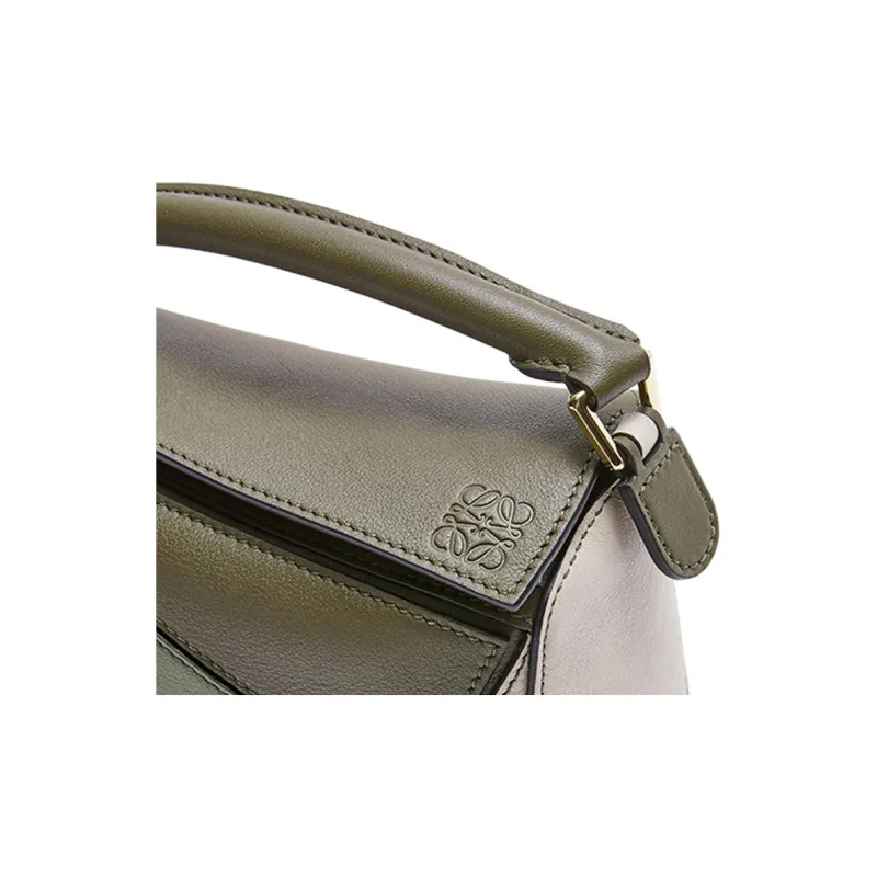 LOEWE Puzzle Calfskin Geometric Bag Puzzle Bag Handbag Shoulder Bag Crossbody Bag Mini Women's Green/Light Oatmeal-4