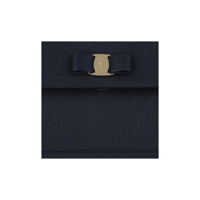 FERRAGAMO Vara Pebbled Leather Handbag Shoulder Bag Crossbody Bag Women's Marine Blue-4