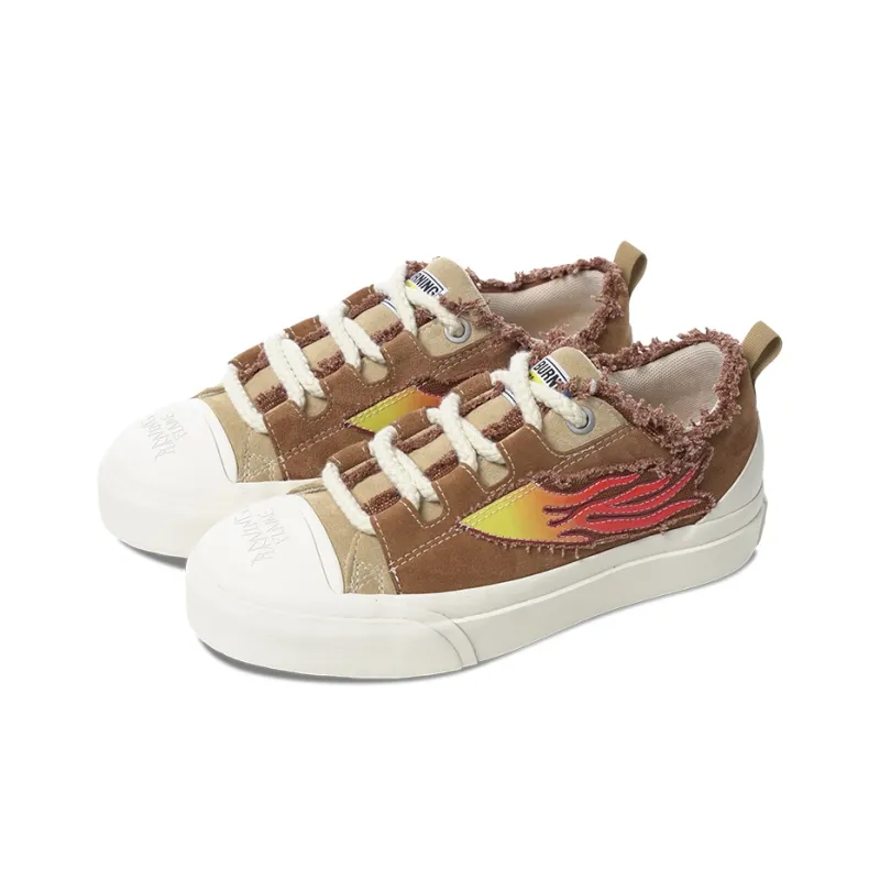 BURNING FLAME Height Increasing Abrasion Resistant Slip Resistant Low Top Canvas Shoes Unisex Brown-2