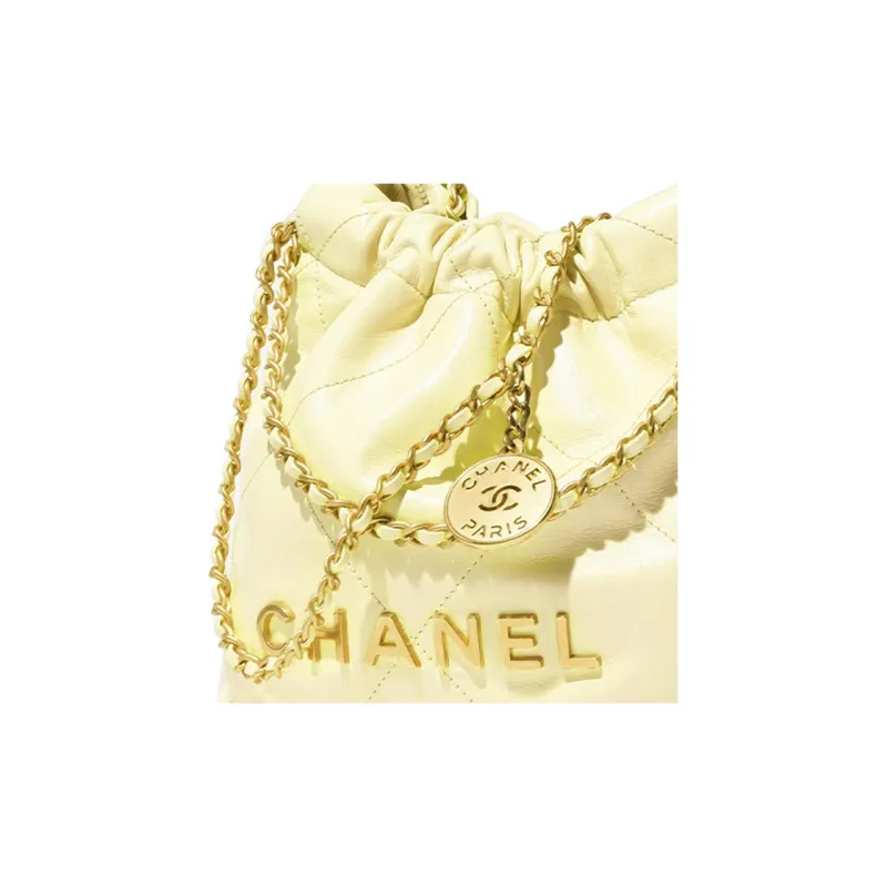 CHANEL 22Bag Calfskin Bucket Bag, Shoulder Bag, Crossbody Bag Mini Women's Light Yellow-2