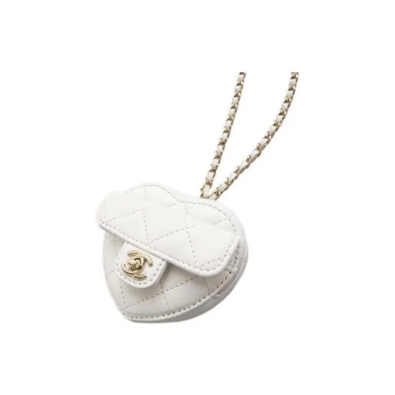 CHANEL Lambskin Heart Shaped Bag, Shoulder Bag, Crossbody Bag, Coin Purse Women's White-1