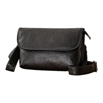 Back Step Genuine Leather Top Grain Tanned Cow Leather Shoulder Bag Crossbody Bag Small Size Unisex Black