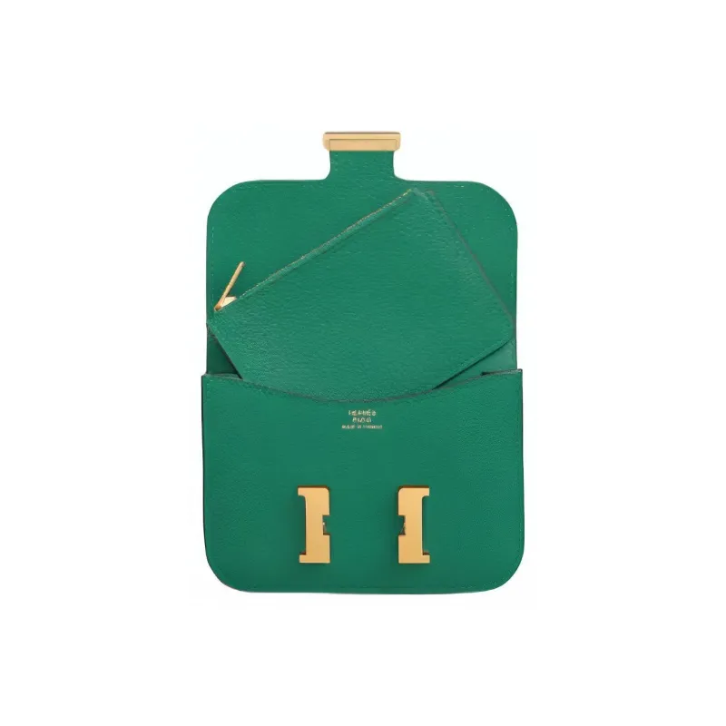 HERMES Constance Slim Evercolor Calfskin Wallet Fanny Pack Women's U4 Vert Vertigo Dazzling Green & Velour Green-2