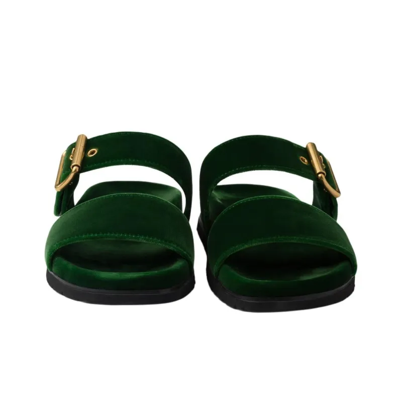 PRADA Enamel Triangle-logo Velvet Slides-4