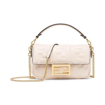 FENDI Nappa Leather Baguette Bag Chain One Shoulder Handbag Crossbody Bag Mini Women's Ecru