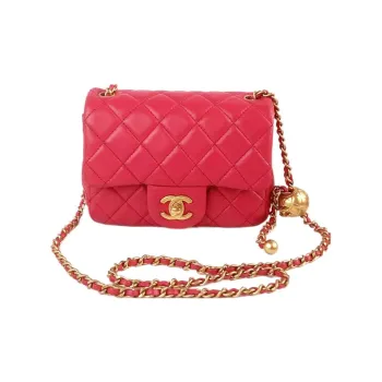CHANEL Sheepskin Mini Square Flap Bag, Shoulder Bag, Crossbody Bag Women's Red