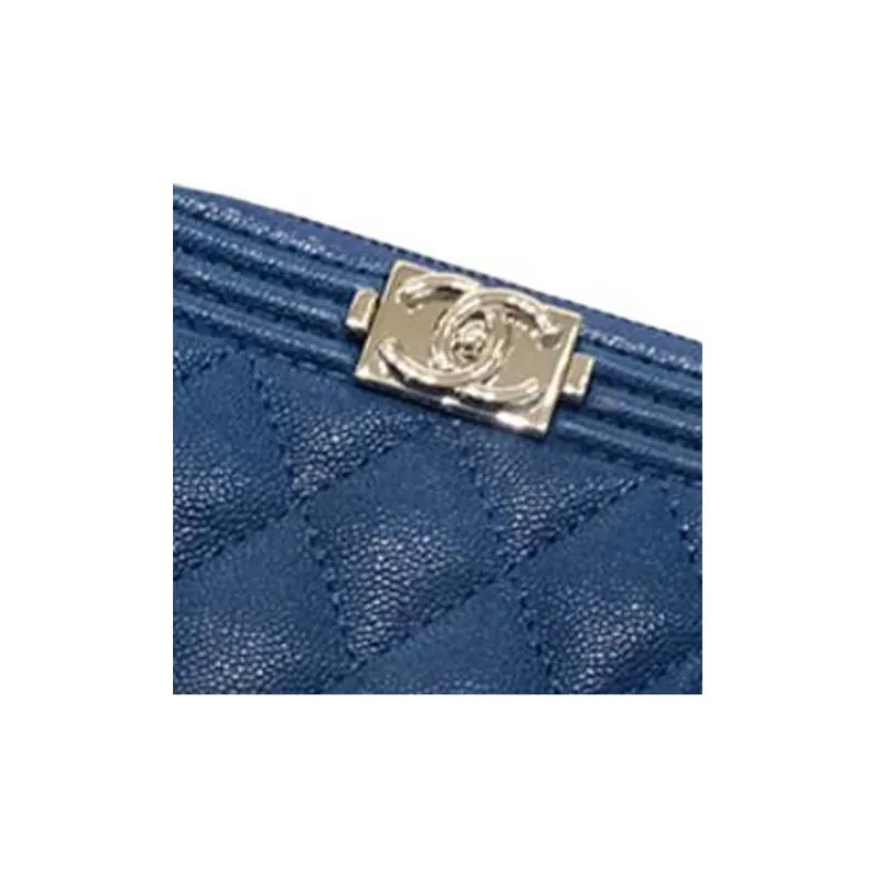 CHANEL Leather Card Holder, Wallet Women's Blue-2