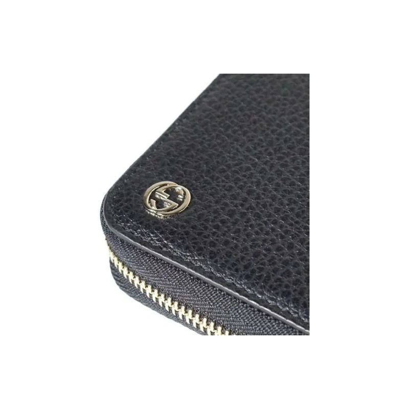 GUCCI Grain Cow Leather Long Zip Closure Wallet Unisex Black-3