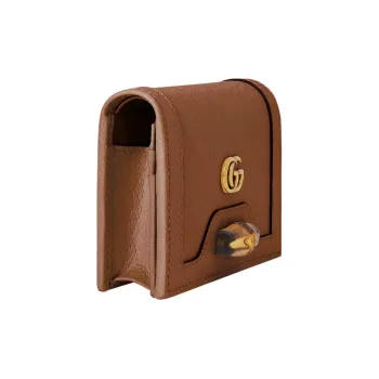 GUCCI Leather Card Holder Wallet Regular Women's Brown