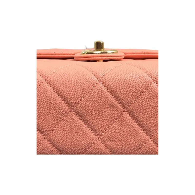 CHANEL Grain Embossed Caviar Calfskin Portable One Shoulder Crossbody Makeup Bag Trumpets Women's Orange-4