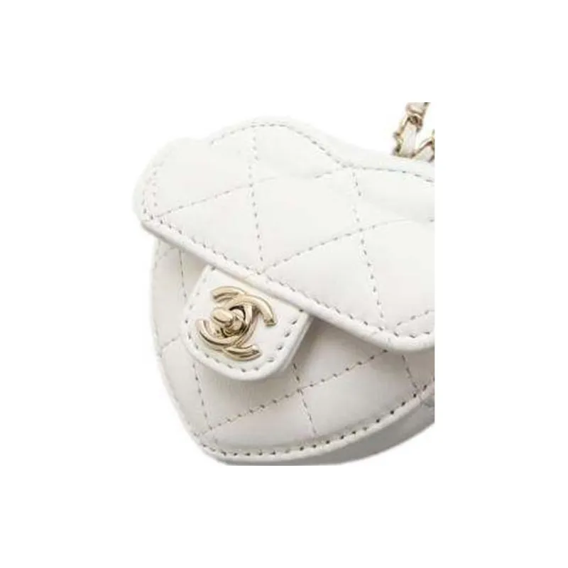 CHANEL Lambskin Heart Shaped Bag, Shoulder Bag, Crossbody Bag, Coin Purse Women's White-2