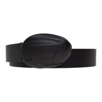 DIESEL Badge Decoration Smooth Buckle Leather Belts Men's Black Width 3CM