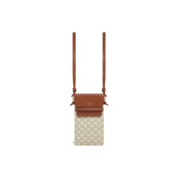 CELINE Triomphe Sheepskin One Shoulder Crossbody Cell Phone Pouch Unisex Brown/White