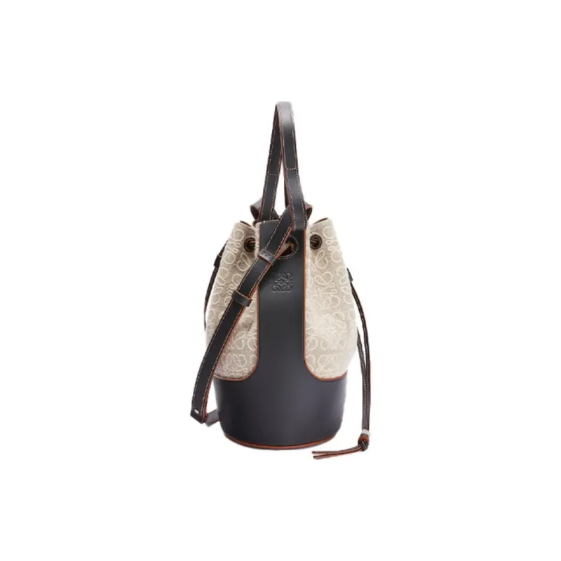 LOEWE BalloonAnagram Linen And Cow Leather Bucket Bag Handbag Crossbody Bag Shoulder Bag Women's Black-2