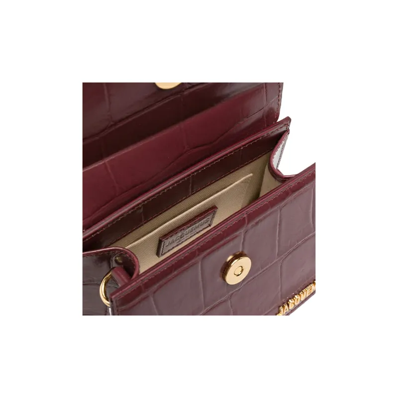 Jacquemus Calfskin Shoulder Bag Crossbody Bag Handbag Medium Size Women's Burgundy Color-3