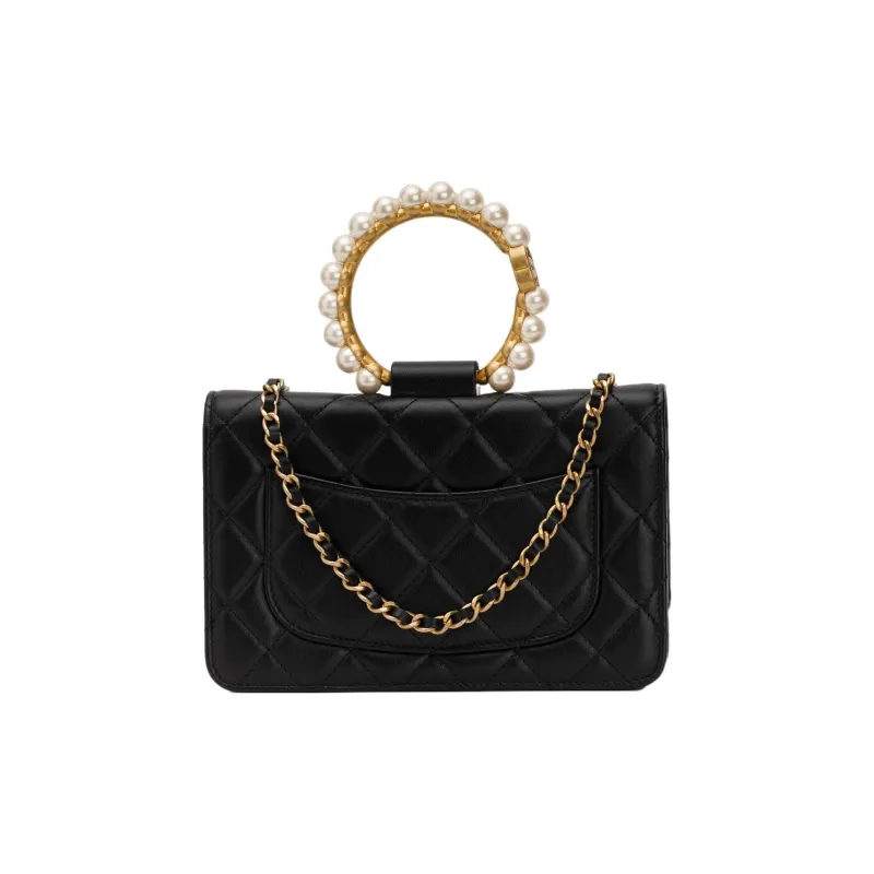 CHANEL Sheepskin Wallet, Handbag, Shoulder Bag, Crossbody Bag Women's Black-2