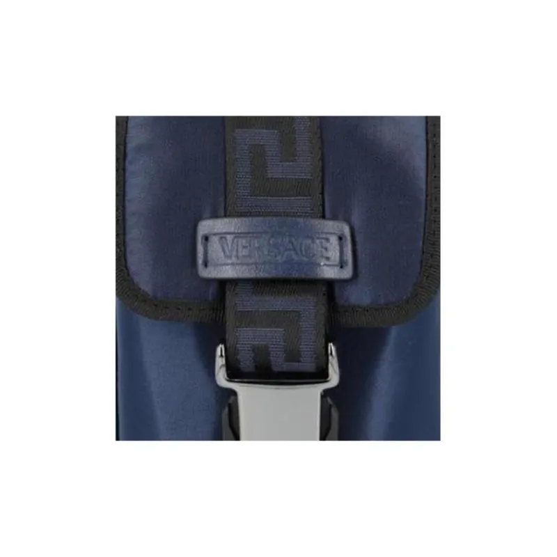 VERSACE Nylon With Calfskin One Shoulder Crossbody Cell Phone Pouch Men's Navy-2