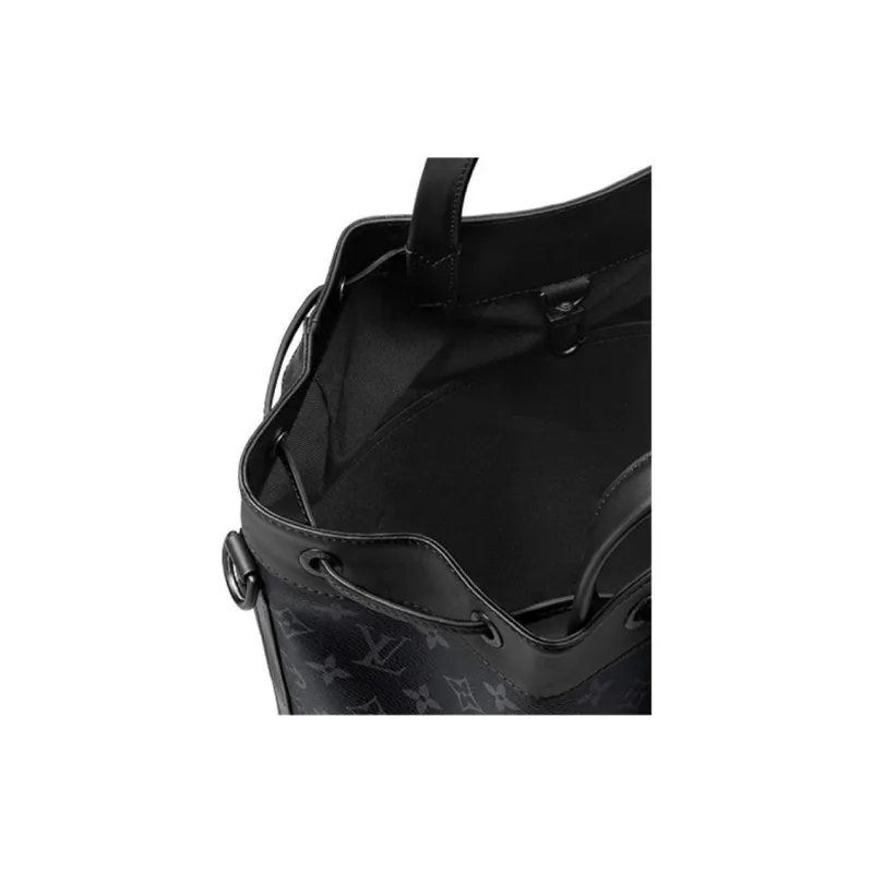 LOUIS VUITTON Canvas Coated Cow Leather Patchwork Trim Portable Crossbody Bag Shoulder Bag Men's Black-7