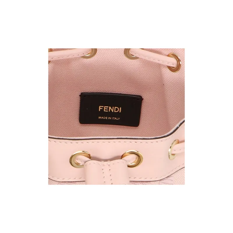 FENDI Canvas With Leather Trim Bucket Bags Shoulder Bag Crossbody Bag Handbag Small Size Women's Pink-3