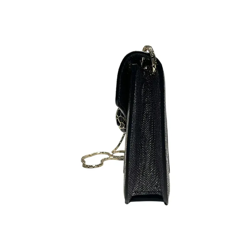 BVLGARI Serpenti Forever Water Snake Skin Shoulder Bag Women's Charcoal Black Diamond Color-1