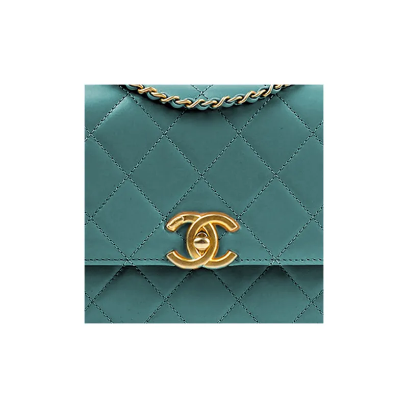 CHANEL Calfskin & Metal Flap Bag Coin Purse Crossbody Bag Trumpets Women's Green-4