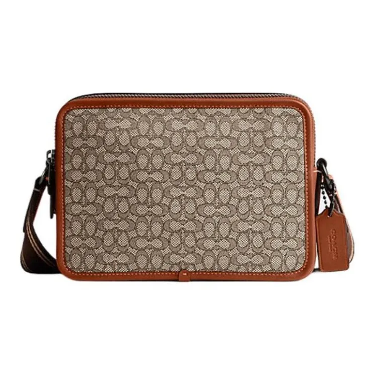 COACH Charter Jacquard Calfskin Camera Bag, Shoulder Bag, Crossbody Bag Medium Size Men's Brown-0