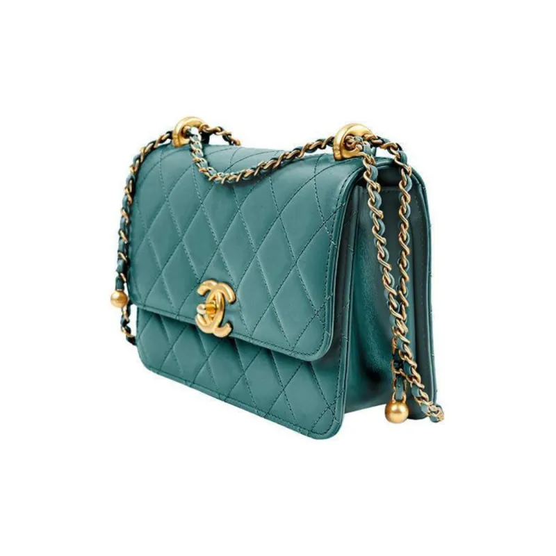 CHANEL Calfskin & Metal Flap Bag Coin Purse Crossbody Bag Trumpets Women's Green-1