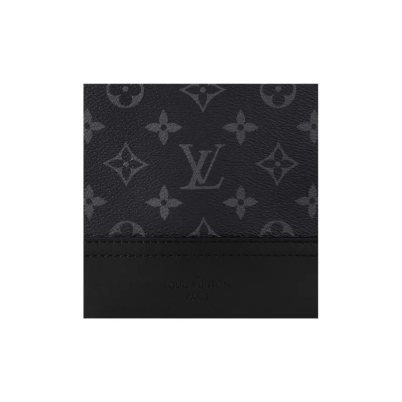 LOUIS VUITTON Canvas Coated Cow Leather Patchwork Trim Portable Crossbody Bag Shoulder Bag Men's Black-5